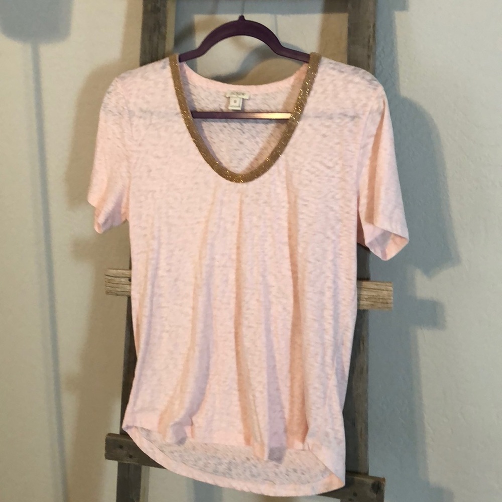 Light pink with gold collar scoop neck